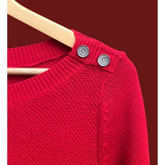 Talbots Petites Nautical Stripe Anchor Sweater Button Shoulder Preppy Coastal LP - Picture 2 of 6